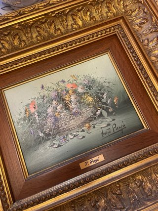 Cuadro floral vintage marco dorado