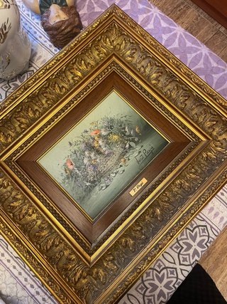 Cuadro floral vintage marco dorado