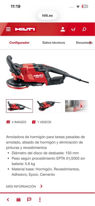 Amoladora Hilti DGH 150 con adaptador