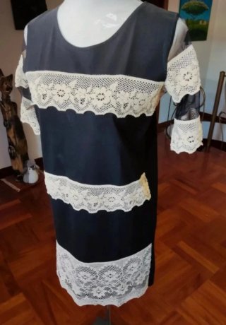Vestito donna nero pizzo beige