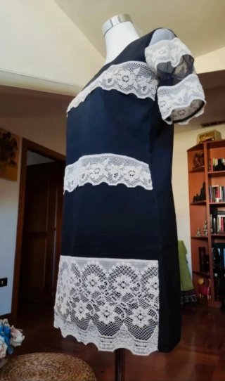 Vestito donna nero pizzo beige