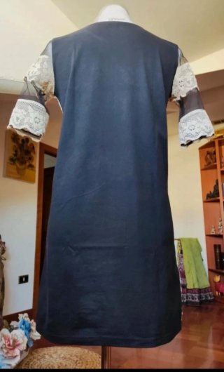 Vestito donna nero pizzo beige