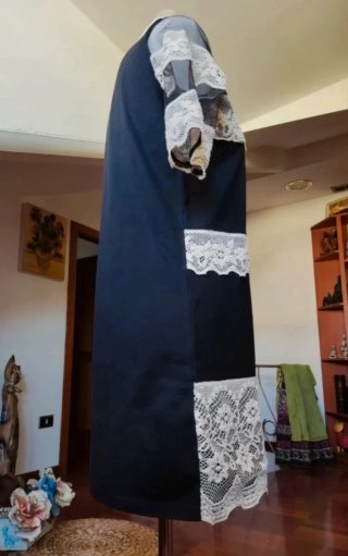 Vestito donna nero pizzo beige