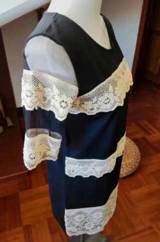 Vestito donna nero pizzo beige