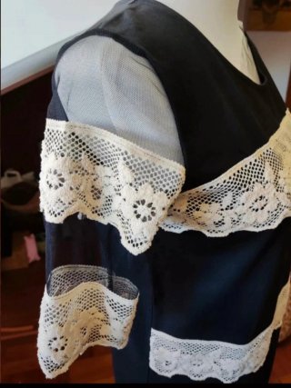 Vestito donna nero pizzo beige