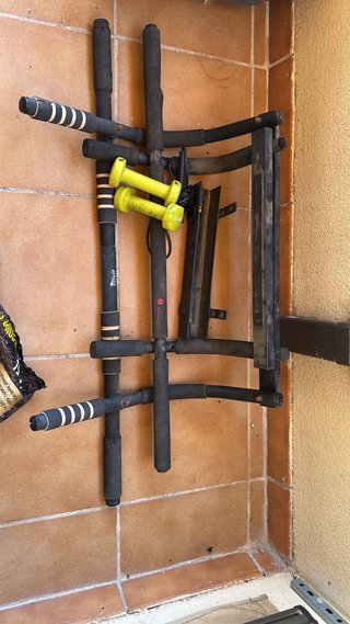 Barra dominadas, mancuernas y flexiones