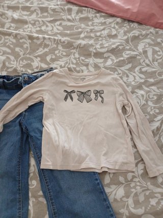 Conjunto niña 6 años:rebeca rosa camiseta y vaquer