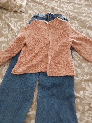 Conjunto niña 6 años:rebeca rosa camiseta y vaquer