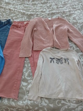 Conjunto niña 6 años:rebeca rosa y celeste. Vaquer