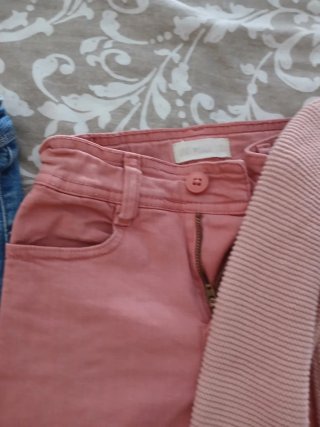 Conjunto niña 6 años:rebeca rosa y celeste. Vaquer