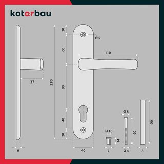 KOTARBAU® Juego de manillas para Puerta, Manilla de Cilindro de Perfil, 90 mm