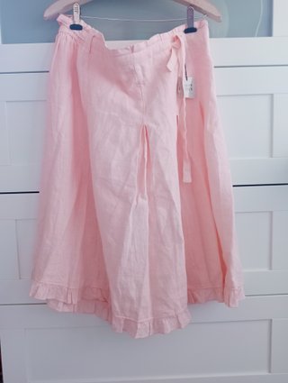 Falda larga de lino rosa talla 44