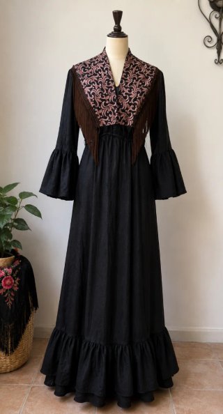 Vestido de flamenca negro con detalles rosas