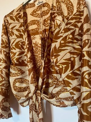 Top de seda marrón y beige talla M