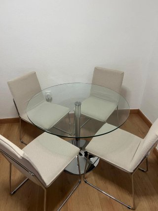 Mesa redonda cristal y metal diseño