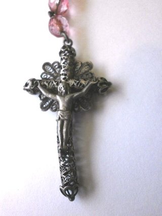 ROSARIO DE PLATA Y CRISTAL ANTIGUO FACETADO S. XIX