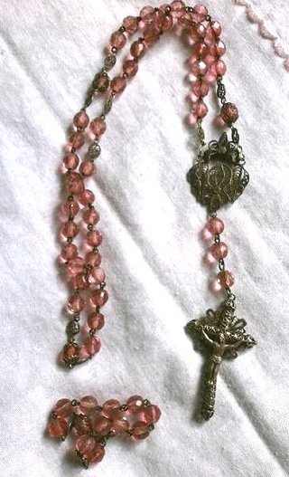 ROSARIO DE PLATA Y CRISTAL ANTIGUO FACETADO S. XIX