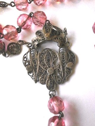ROSARIO DE PLATA Y CRISTAL ANTIGUO FACETADO S. XIX