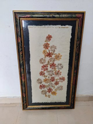 Cuadro antiguo flores secas marco madera