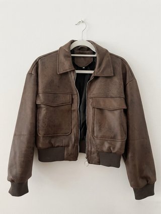 Bomber de cuero marrón Talla M