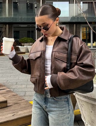 Bomber de cuero marrón Talla M