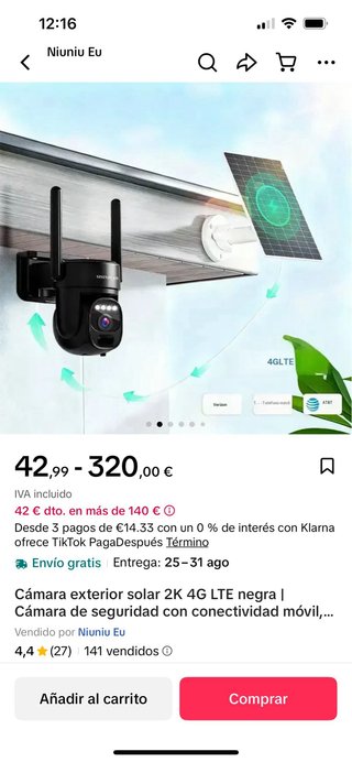 Cámara seguridad vigilancia exterior solar 2K 4G L