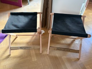 2 Taburetes Plegables Madera y Tela