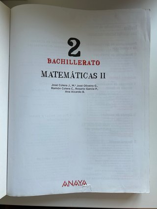 libro matemáticas II, 2 bach y Anaya