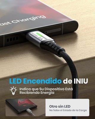 INIU Cable USB A USB C, [2m] QC 3,0 y 3,1A Cable USB C Carga Rapida
