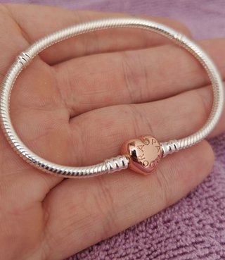 Pulsera Pandora Corazón Oro Rosa y Plata