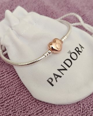 Pulsera Pandora Corazón Oro Rosa y Plata