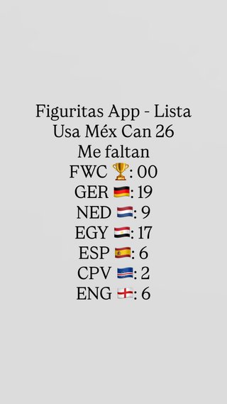 Cambio Cromos Mundial USA, MEX, CAN 26