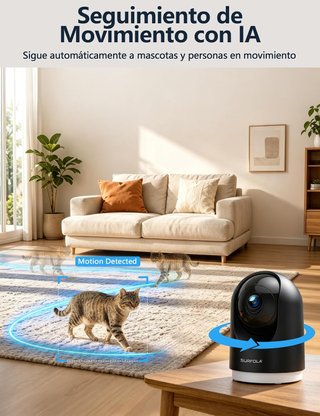 Cámara 2K con giro 355°, alertas y visión nocturna