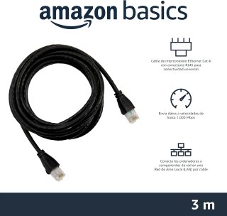 Amazon Basics Cable de Red Ethernet con Conectores RJ45 (Cat. 6, 1000 Mbit/s, 3 m), Negro