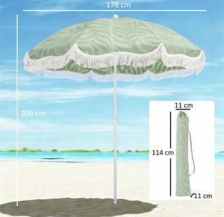 Sombrilla de playa verde con flecos