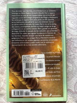 Libro Harry Potter y la cámara secreta.