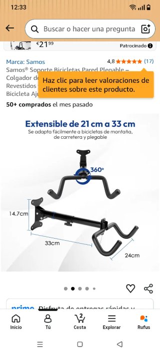 Soporte Bicicletas Pared Plegable
