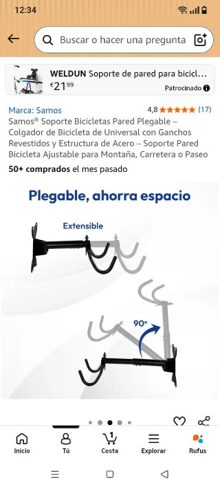 Soporte Bicicletas Pared Plegable