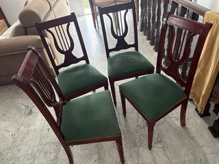 4 Sillas Clásicas Madera Tapizado Verde