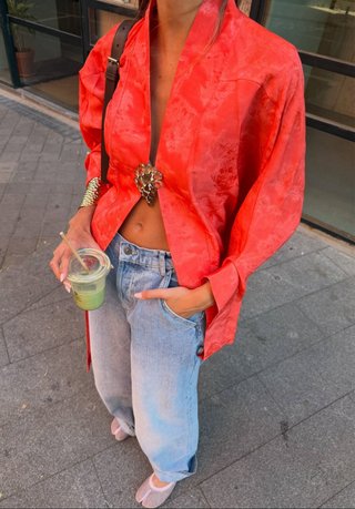 Kimono Zara Marisa Berenson x Jacquard Rojo