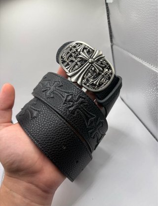 Cinturón Negro Hebilla Chrome Hearts Plata