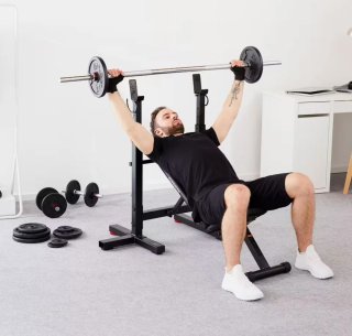 Banco musculación rack plegable Corength + barra.