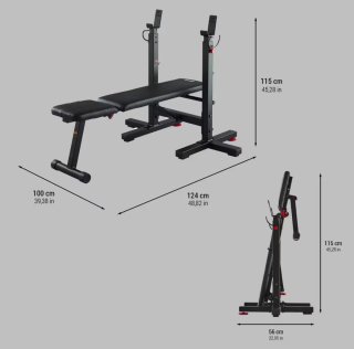 Banco musculación rack plegable Corength + barra.