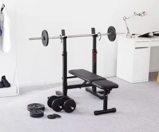 Banco musculación rack plegable Corength + barra.