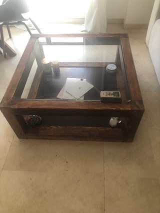 Mesa centro madera y cristal salón