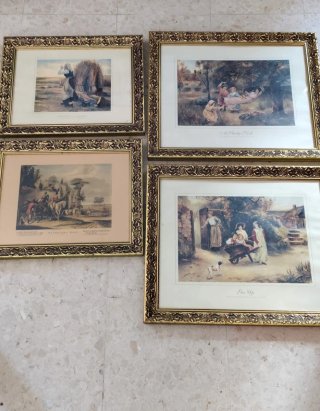 4 Cuadros Decorativos Marco Dorado