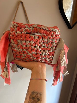 Borsa uncinetto corallo e argento
