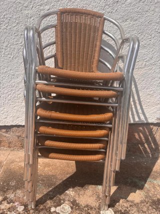 6 Sillas Aluminio y Mimbre Sintético Exterior