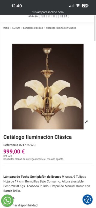 Lámpara de bronce estilo floral