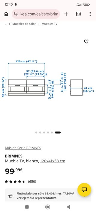Mueble TV Ikea BRIMNES Blanco